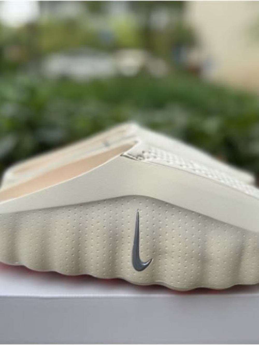 Nike Cream Slide Mules with Silver Swoosh